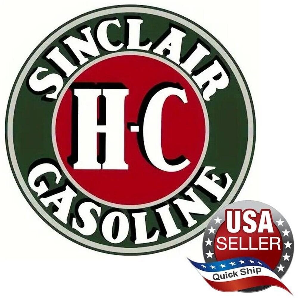 Metal Tin Sign • Petroliana • Sinclair HC Gasoline • Retro • Round • 8in x 8in